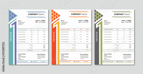 Printable invoice template Design With 3 Colors