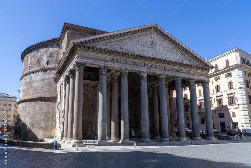 The Pantheon in Piazza della Rotonda in Rome. Italy famous tourist attraction. Ancient Roman temple The Pantheon in Piazza della Rotonda in Rome. Italy famous tourist attraction. Ancient Roman temple