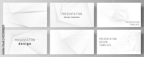 Vector layout of the presentation slides design templates, multipurpose template for presentation brochure, brochure cover. Halftone dotted background with gray dots, abstract gradient background