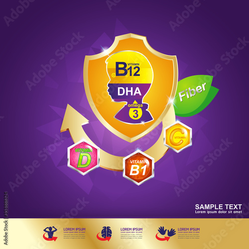 Omega Vitamin Calcium or Nutrition Logo Label Vector Concept.