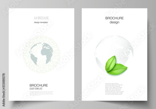 Vector layout of A4 format cover mockups design templates for brochure, flyer, booklet, cover design, book design, brochure cover. Save Earth planet concept. Sustainable development global concept.