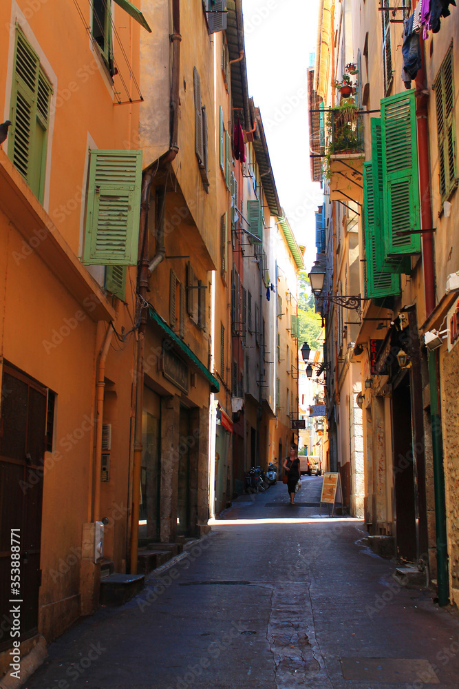 NICE, FRANCE - SEPTEMBER 11, 2016: View of the pedestrian courtyard in Nice in early autumn