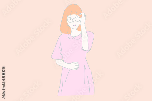 Pretty girl cheerful and poses vector.