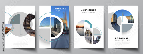 Vector layout of A4 cover mockups design templates for brochure, flyer layout, booklet, cover design, book, brochure cover. Background with circle round banners. Corporate business concept template.