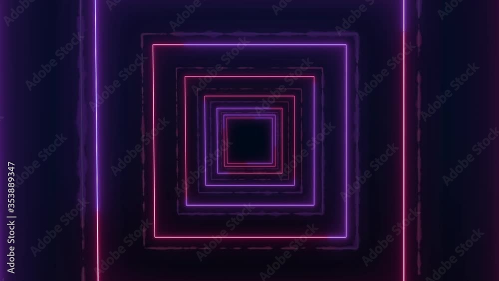 Neon lines with changing colors - abstract movement as a tunnel of square elements in a seamless loop Neon lines with changing colors - abstract movement as a tunnel of square elements in a seamless loop