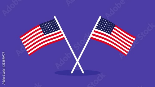The flag of the United States of America is flying in the wind. Animation of beautiful american flags. Presidential Election, US Independence Day