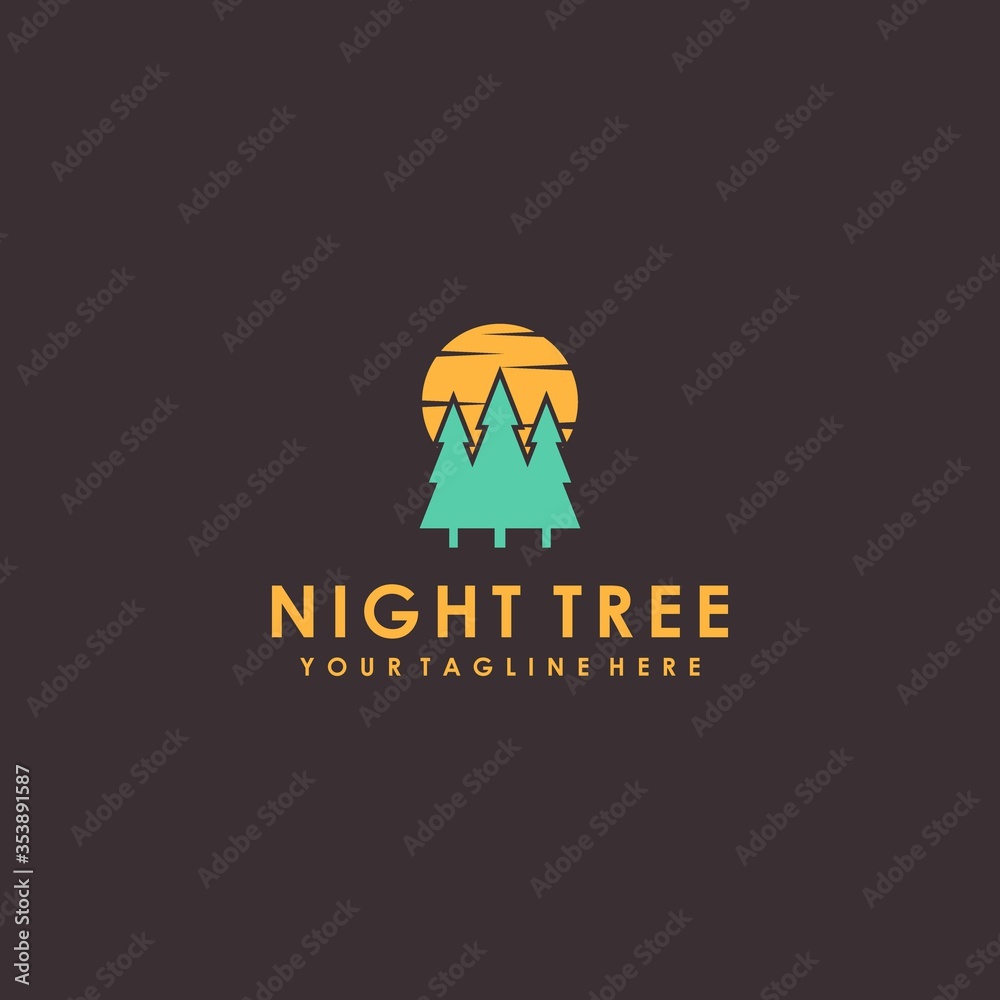 Night tree logo design with minimalist style