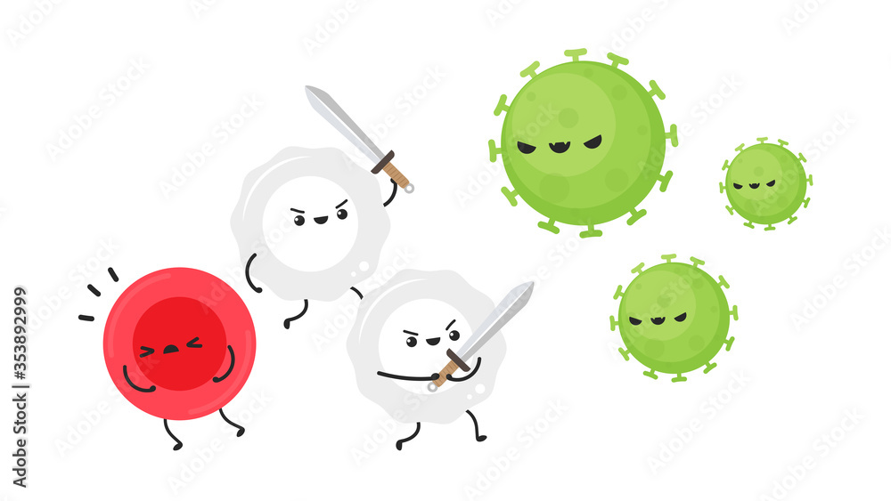 White blood cell and bacteria character design. White blood cell on ...