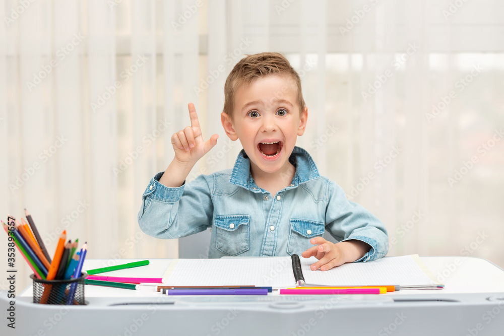 Little Preschool Boy Reacts Emotionally. Creative boy