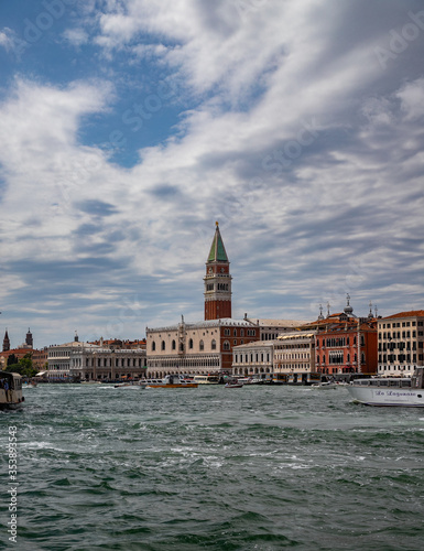 panoramic view from the adriatic sea of San Marco square in a cloudy day, Venice, Italy