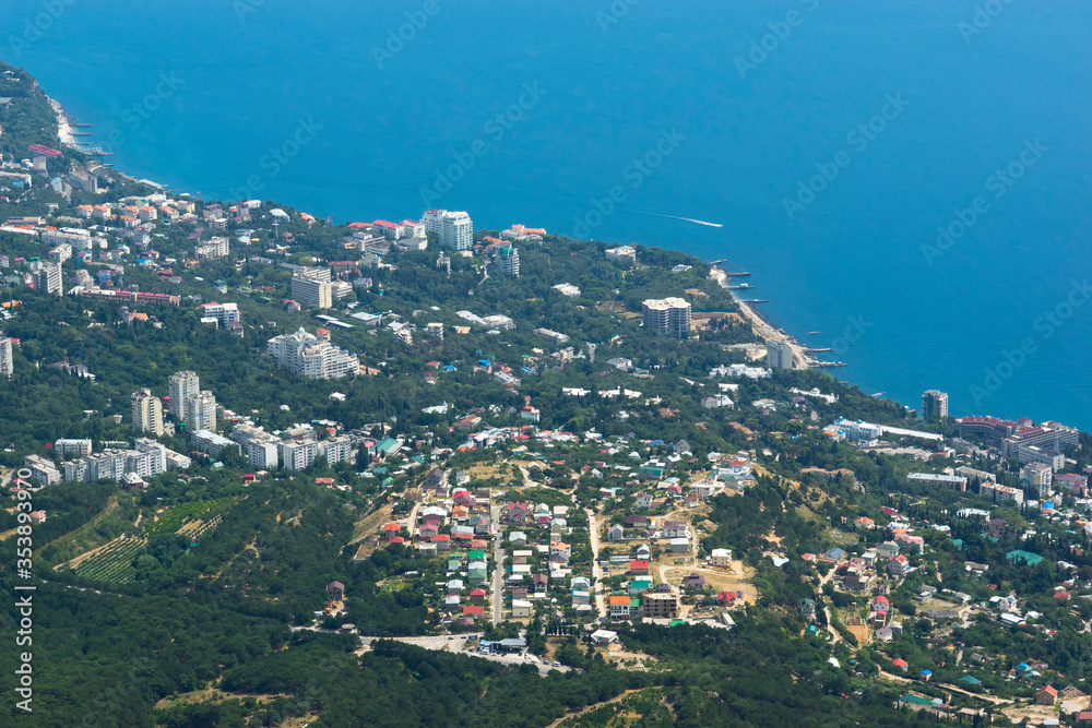Seascape from Mount Ai-Petri. View of the sea and residential areas. Seascape from Mount Ai-Petri. View of the sea and residential areas.