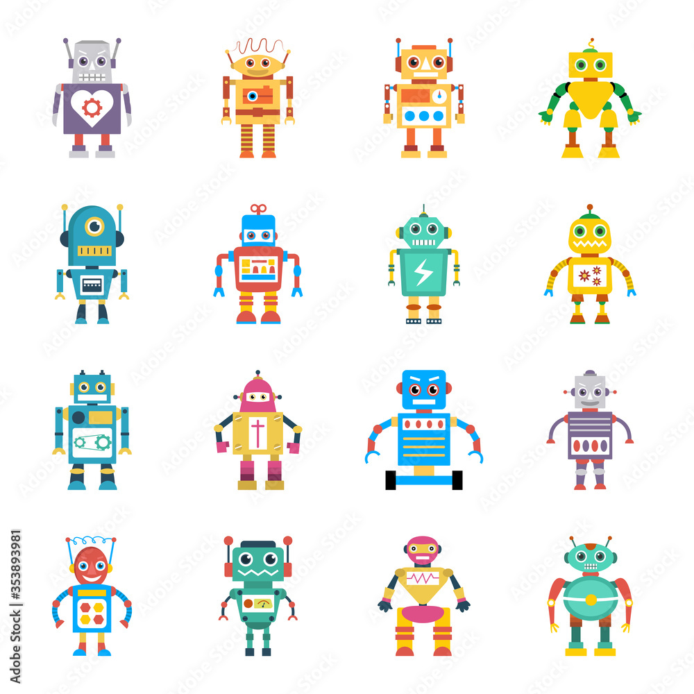 Fototapeta premium Bionic Person Flat Icons Set 