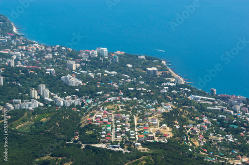Obraz na płótnie Seascape from Mount Ai-Petri. View of the sea and residential areas. w salonie