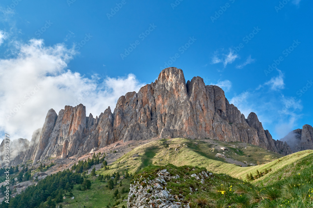 Summer landscape. Mountain with rocky peak Big Thach