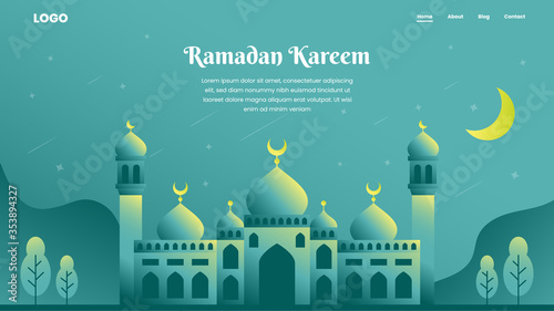Ramadan Kareem landing page with illustration of mosque