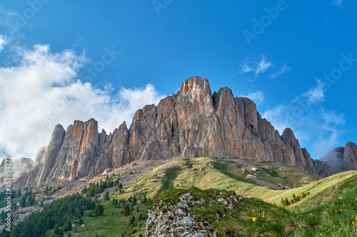 Summer landscape. Mountain with rocky peak Big Thach