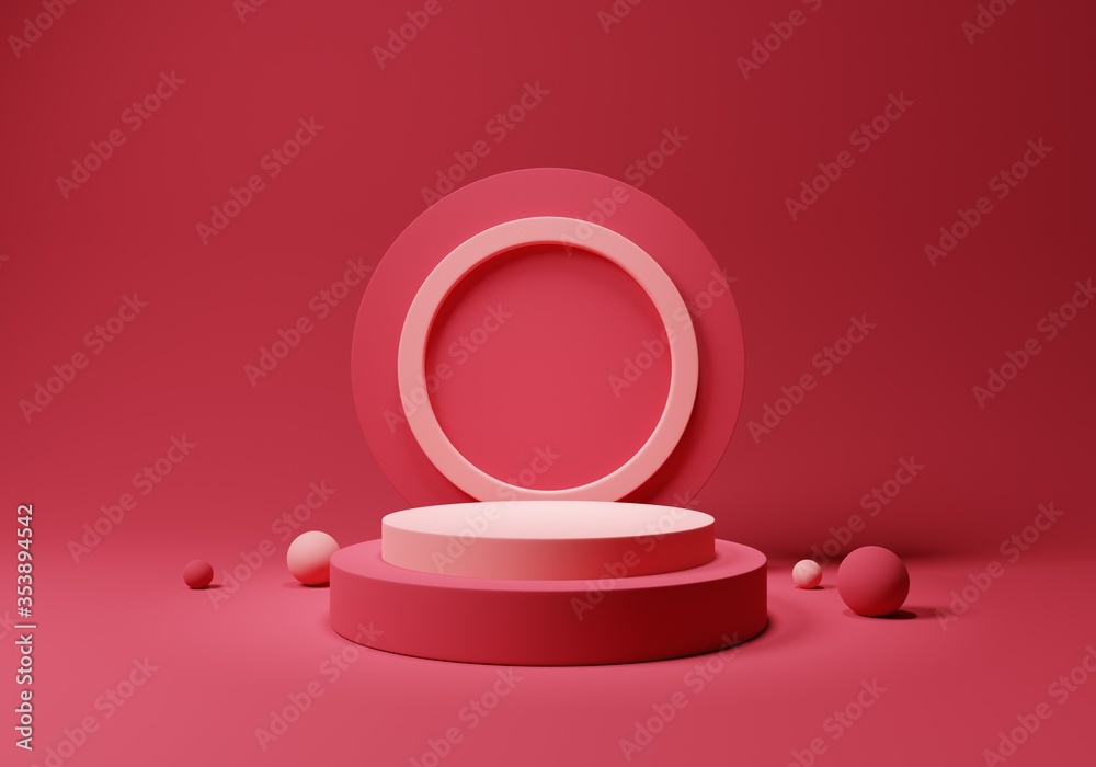 3d red podium mockup on red background 3d red podium mockup on red background