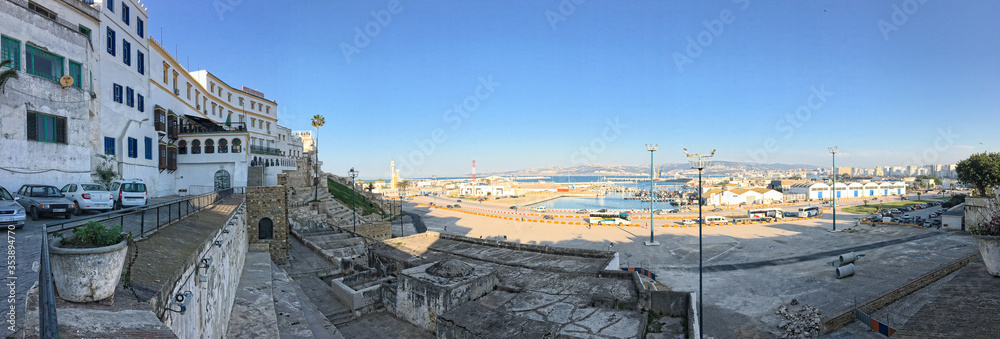 Panorama of harbor in Tangier, Morocco