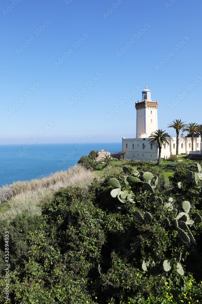 Vertical of Phare Cap Spartel Lighthouse near Tangier, Morocco
