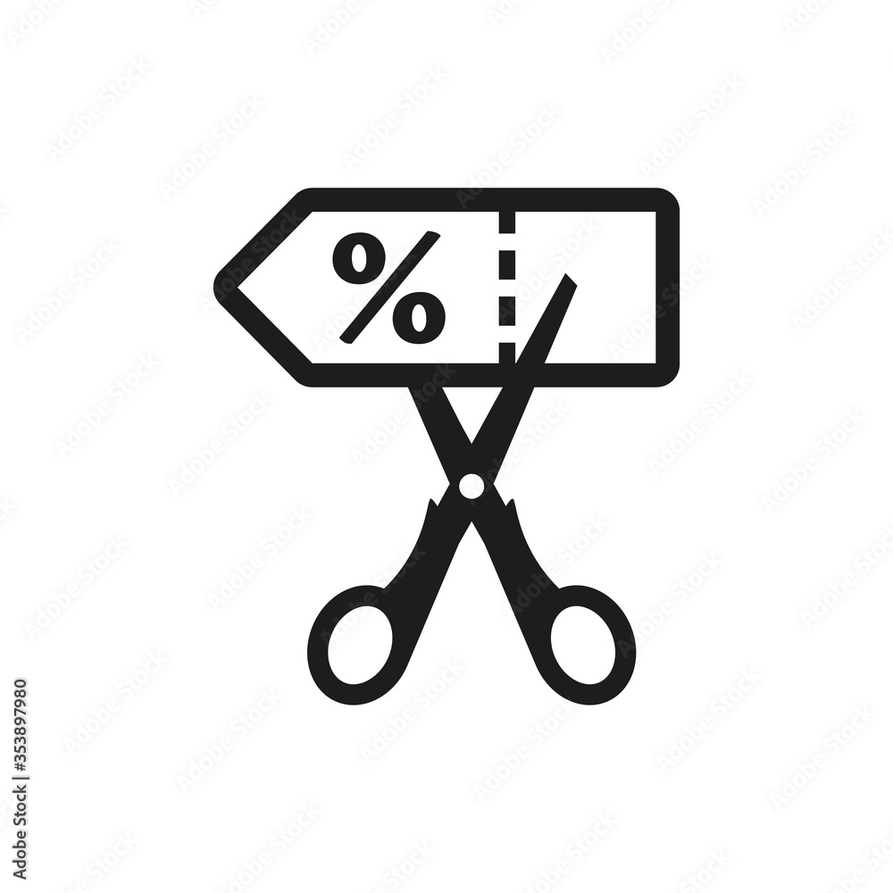 Discount coupon with scissors sign icon on white background. Discount coupon with scissors sign icon on white background.