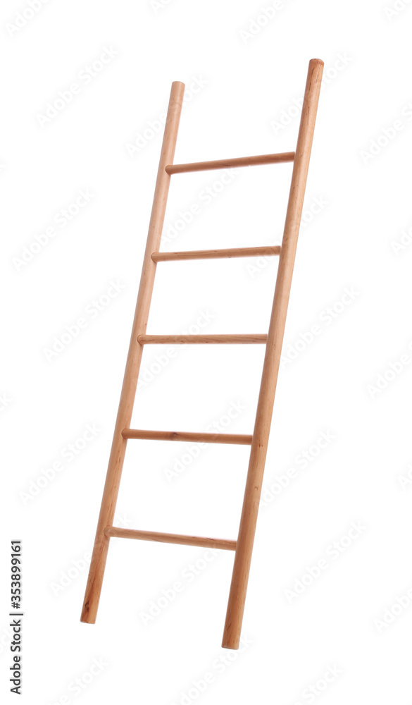 Modern wooden ladder isolated on white. Construction tool Modern wooden ladder isolated on white. Construction tool