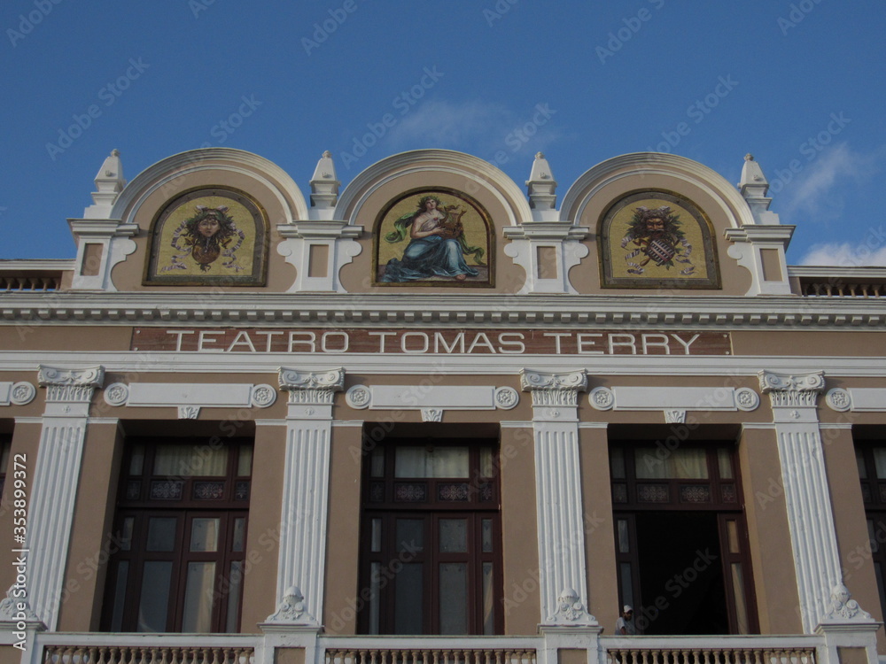 Cienfuegos, Cuba - January 29, 2020:Tomas Terry Theater in Jose Marti Park, the UNESCO World Heritage main square of Cienfuegos, Cuba