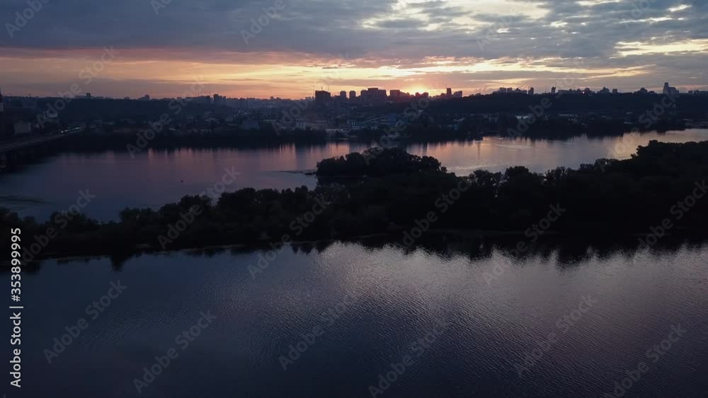 drone flies low over water during sunset. 4K drone flies low over water during sunset. 4K