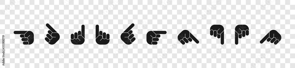 Hands. Finger up. Hands, isolated on white background. Fingers in different directions. Finger up vector set. Hand in flat style for web designs. Vector illustration - obrazy, fototapety, plakaty 