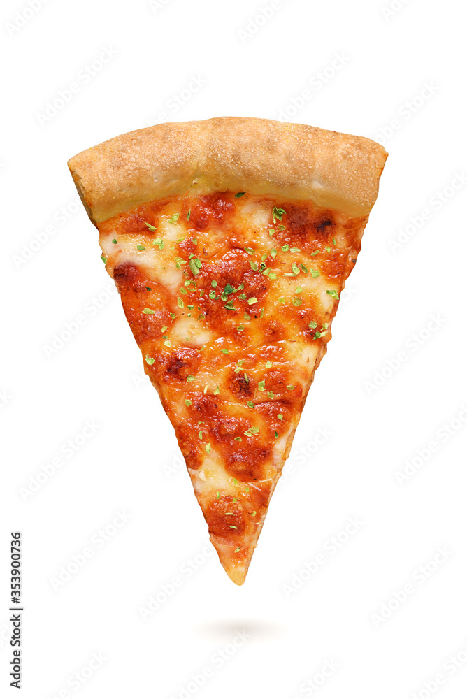 Fototapeta Slice of Neapolitan pizza Margherita isolated on white background.