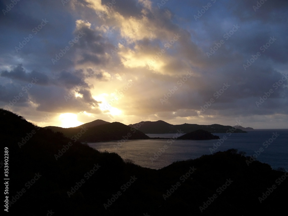 sunset over the sea at Coral Bay,  St. John, US Virgin Islands