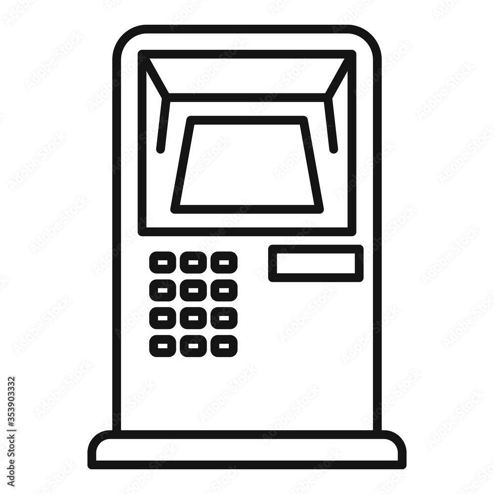 Bank card atm icon. Outline bank card atm vector icon for web design isolated on white background