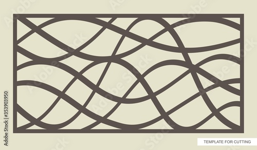 Rectangular panel with abstract modern wavy lines pattern. Template for laser cutting (cnc), wood carving, paper cut or printing. Vector illustration. 