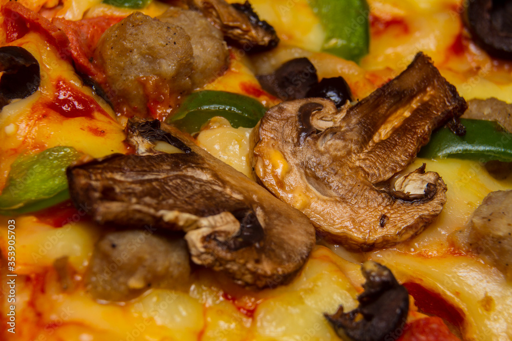 Macro shots pizza topping close-up Macro shots pizza topping close-up