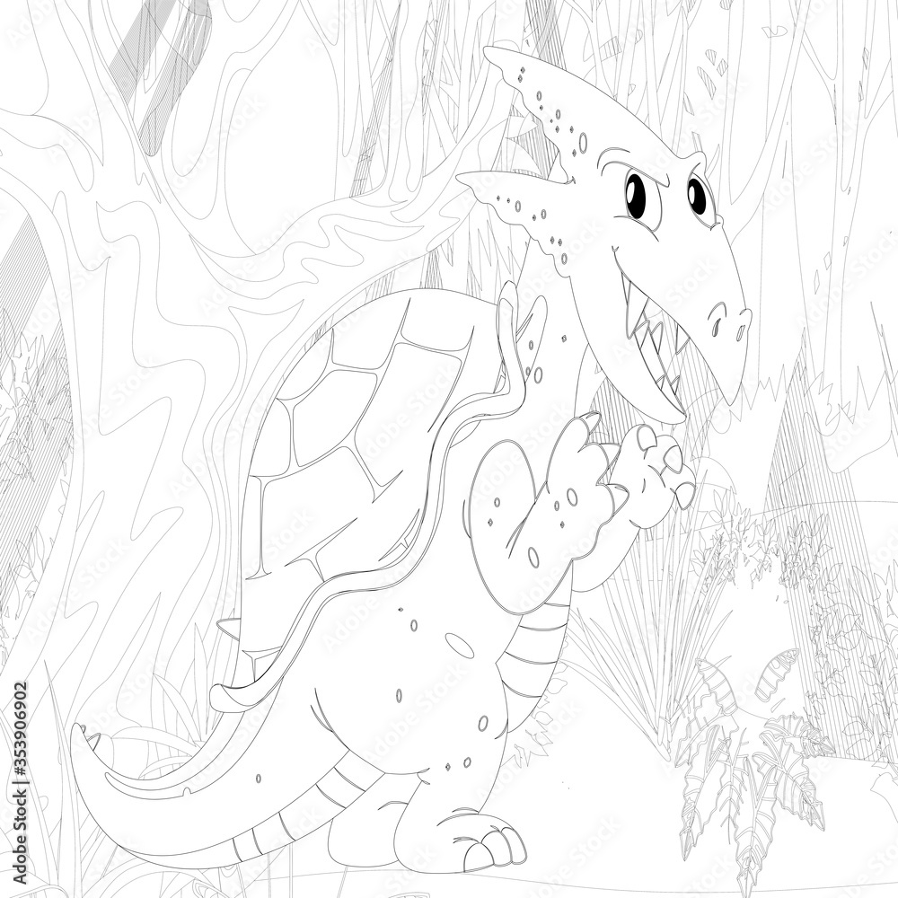 Fototapeta premium Outline Dinosaur Illustration Suitable For Any Of Graphic Design Project Such As Coloring Book And Education