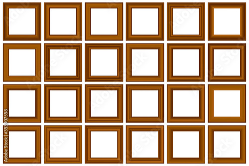 Big set of squared vintage wooden frame for your design. Vintage cover. Place for text. Vintage antique gold beautiful rectangular frames. Template vector illustration.