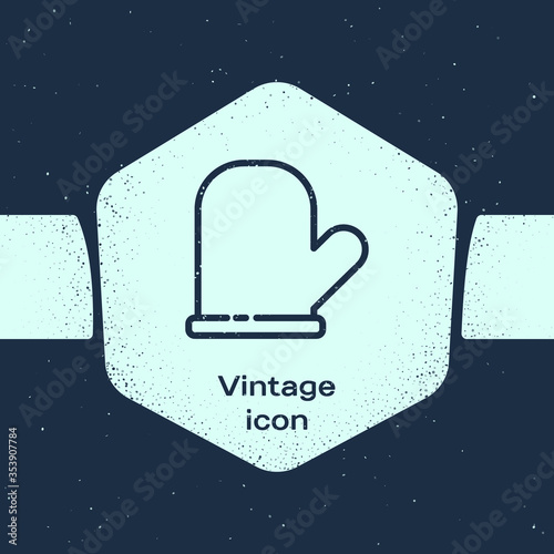 Grunge line Oven glove icon isolated on blue background. Kitchen potholder sign. Cooking glove. Monochrome vintage drawing. Vector.