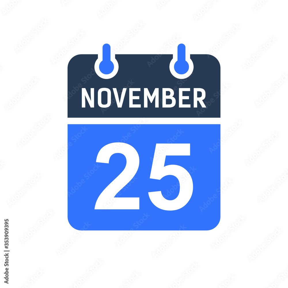 November 25 Calendar Date Icon, Event Date Icon, Calendar Date, Icon Design Vector Graphic