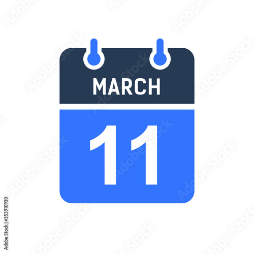 March 11 Calendar Date Icon, Event Date Icon, Calendar Date, Icon Design Vector Graphic