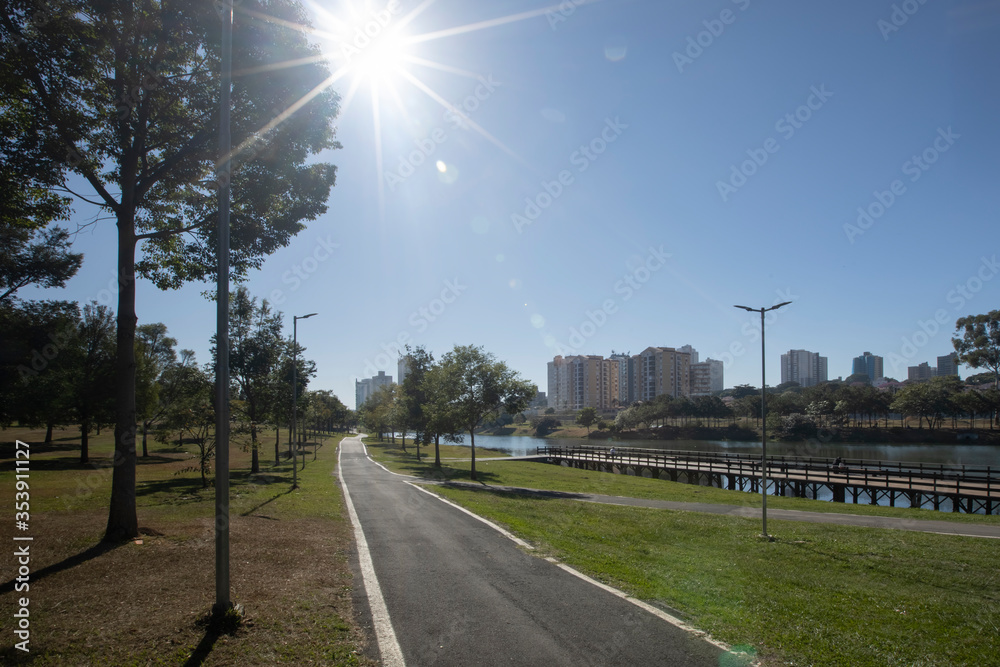Fototapeta premium sunny day in the ecological park of indaiatuba, Sao Paulo, Brazil