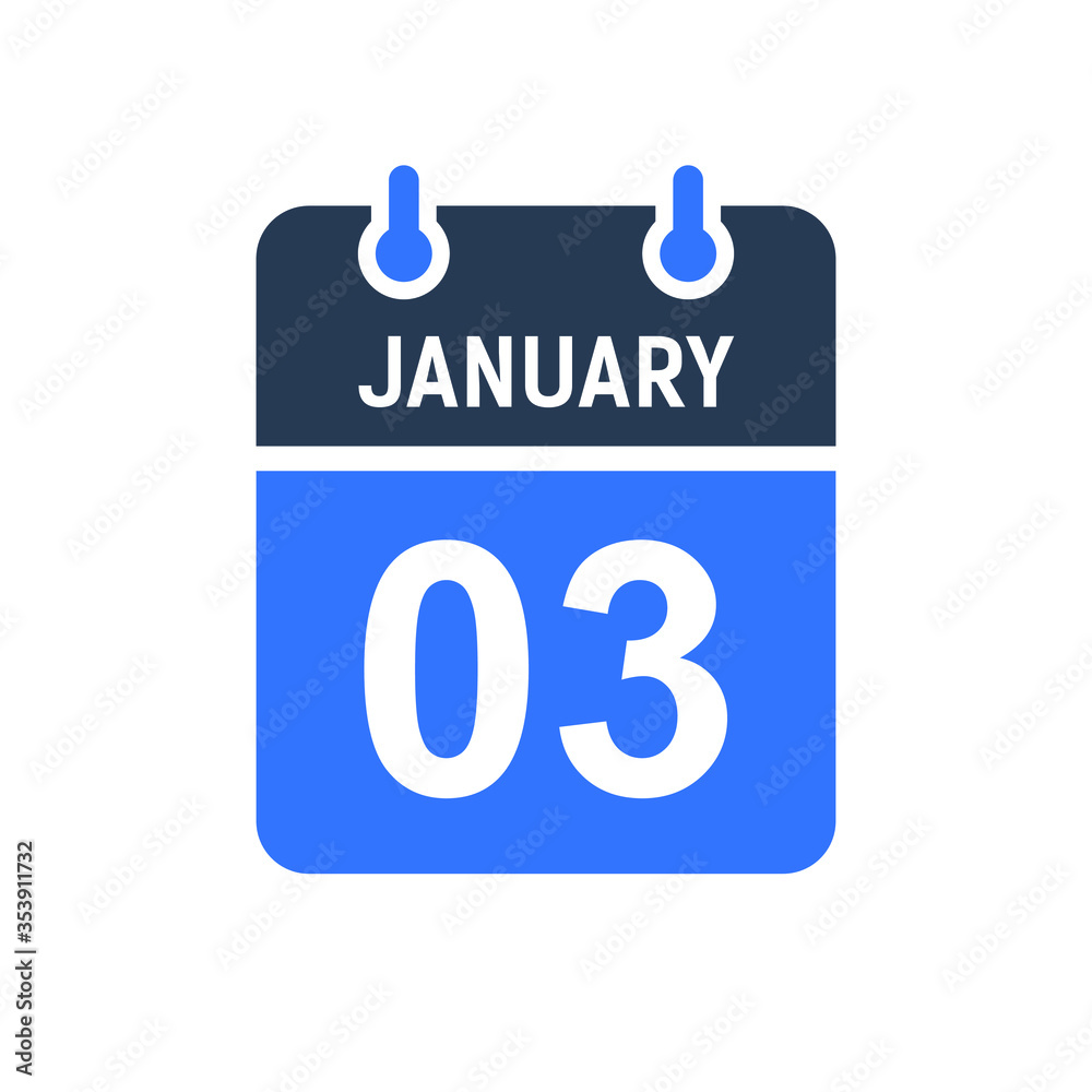January 3 Calendar Date Icon, Event Date Icon, Calendar Date, Icon Design Vector Graphic January 3 Calendar Date Icon, Event Date Icon, Calendar Date, Icon Design Vector Graphic