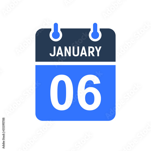 January 6 Calendar Date Icon, Event Date Icon, Calendar Date, Icon Design Vector Graphic