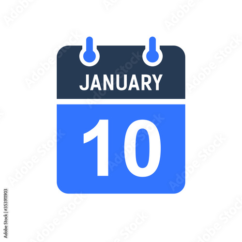 January 10 Calendar Date Icon, Event Date Icon, Calendar Date, Icon Design Vector Graphic
