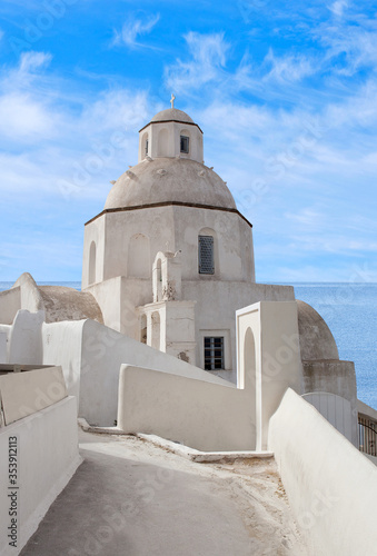 Greek Church Agios Minas in Fira on Santorini island, Cyclades, Greece