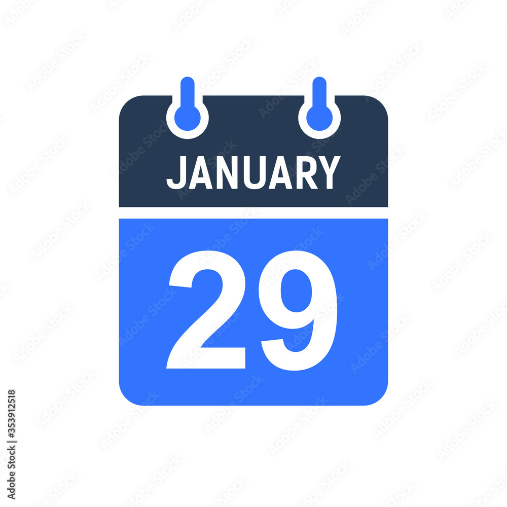 January 29 Calendar Date Icon, Event Date Icon, Calendar Date, Icon Design Vector Graphic