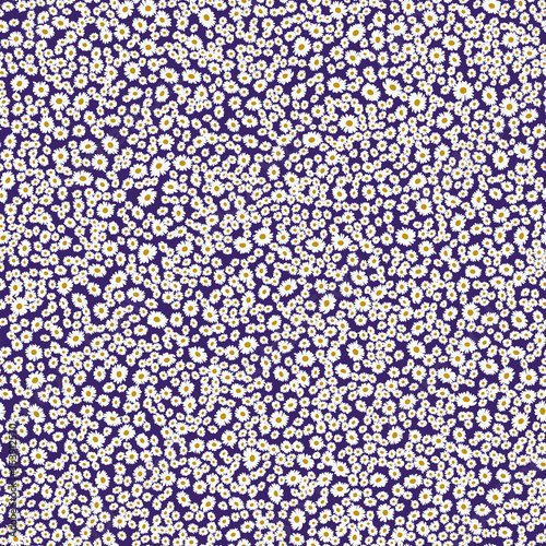 Seamless plant pattern. Small cute flowers of daisy. Trendy floral background for fashion prints, wallpaper, surface. Chaotic order. Country style