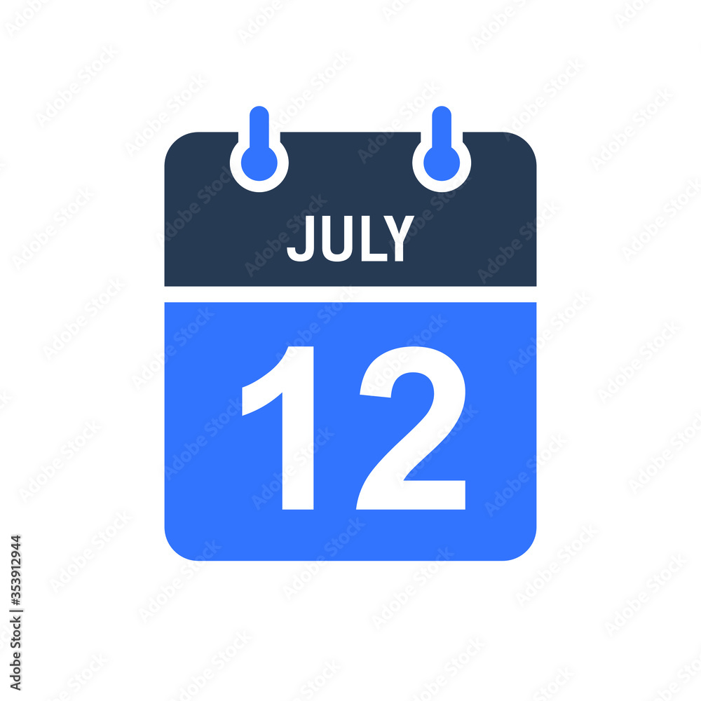 July 12 Calendar Date Icon, Event Date Icon, Calendar Date, Icon Design Vector Graphic July 12 Calendar Date Icon, Event Date Icon, Calendar Date, Icon Design Vector Graphic