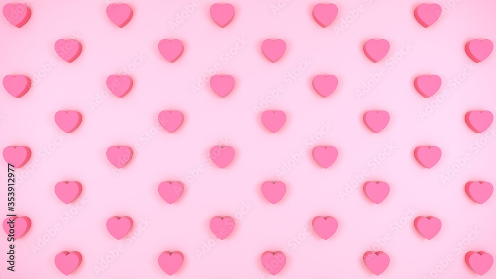 honeycomb pattern of pink hearts 3d render