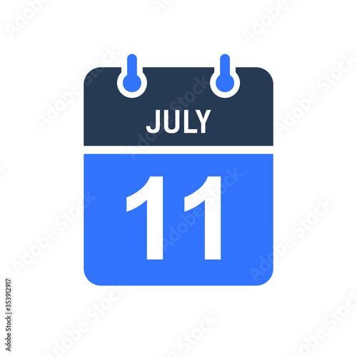 July 11 Calendar Date Icon, Event Date Icon, Calendar Date, Icon Design Vector Graphic
