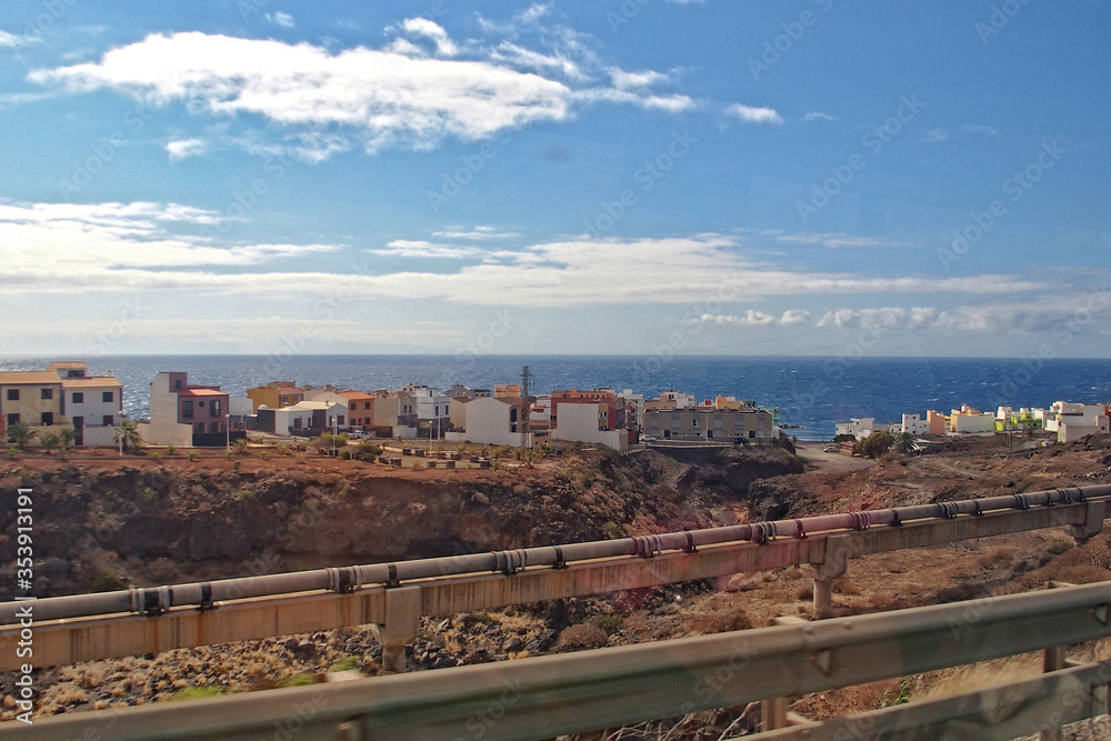  landscapes from the Spanish island of Tenerife with the highway and the ocean