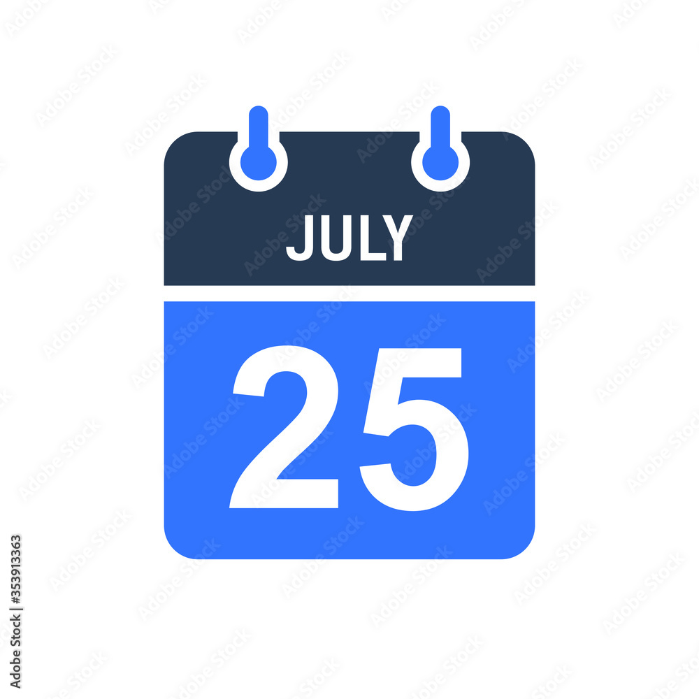 July 25 Calendar Date Icon, Event Date Icon, Calendar Date, Icon Design Vector Graphic July 25 Calendar Date Icon, Event Date Icon, Calendar Date, Icon Design Vector Graphic